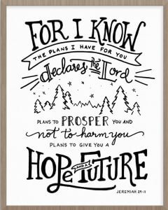 "For I know the plans I have for you," declares the Lord. "Plans to prosper you and not to harm you. Plans to give you a hope and a future."